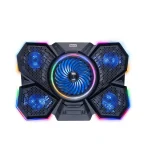 پایه خنک کننده لپ تاپ هترون مدل HCP126 با 5 فن بی‌صدا، نور RGB، تنظیم ارتفاع 6 سطحی و 2 پورت USB. ✅ مناسب لپ‌تاپ‌های 17 اینچی، گیمینگ و اداری.