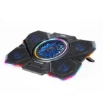 پایه خنک کننده لپ تاپ هترون مدل HCP126 با 5 فن بی‌صدا، نور RGB، تنظیم ارتفاع 6 سطحی و 2 پورت USB. ✅ مناسب لپ‌تاپ‌های 17 اینچی، گیمینگ و اداری.
