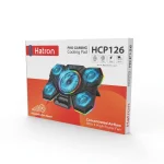 پایه خنک کننده لپ تاپ هترون مدل HCP126 با 5 فن بی‌صدا، نور RGB، تنظیم ارتفاع 6 سطحی و 2 پورت USB. ✅ مناسب لپ‌تاپ‌های 17 اینچی، گیمینگ و اداری.