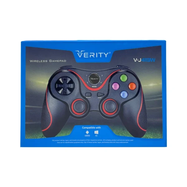 دسته بازی بی سیم تک شوکدار VERITY مدل V-J4113W | طراحی ارگونومیک و باتری 400mAh