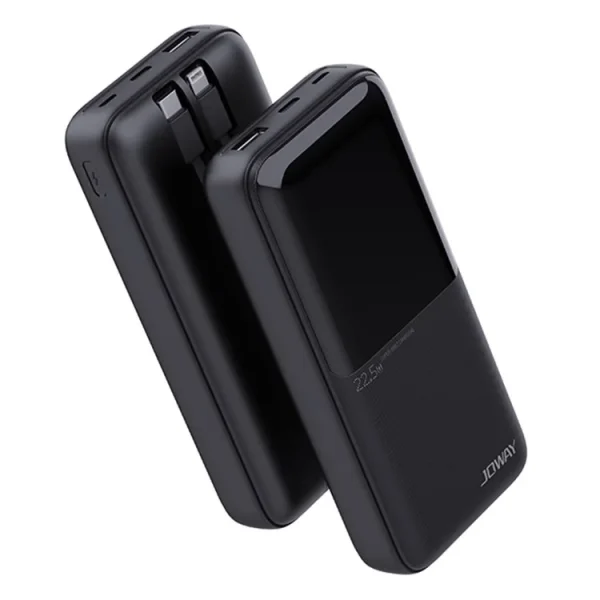 خرید پاوربانک جووی JP-312 با ظرفیت 20000 میلی‌آمپر، شارژ سریع QC 3.0، 3 خروجی (2USB-A + USB-C)، صفحه نمایش LED و بدنه فلزی. مناسب برای سفر، اردو و استفاده روزمره. گارانتی اصالت.