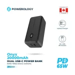پاوربانک Powerology Onyx 20000mAh | 65W PD، شارژ لپ‌تاپ
