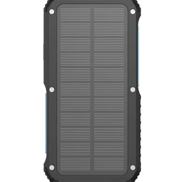 پاوربانک خورشیدی Powerology 27000mAh با شارژ بی‌سیم، چراغ قوه و شارژ خورشیدی. مناسب برای سفر، کمپینگ و شرایط اضطراری.