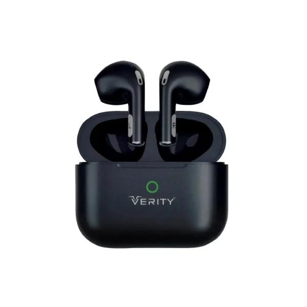ایرپاد وریتی V-T104SE با درایور 13mm، بلوتوث 5.3، فناوری DUAL MIC ENC و عمر باتری 5 ساعته. طراحی ارگونومیک — مناسب برای موسیقی و تماس.