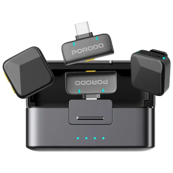 میکروفون یقه‌ای پرودو Orion با کانکتور Type-C و Lightning، جفت‌شدن خودکار، برد 20 متر و باتری 5 ساعته. مناسب برای آیفون، اندروید و لپ‌تاپ.