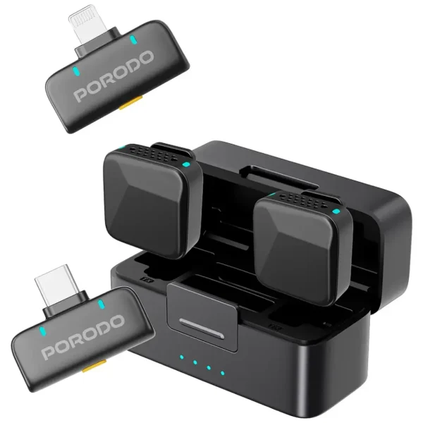 میکروفون یقه‌ای پرودو Orion با کانکتور Type-C و Lightning، جفت‌شدن خودکار، برد 20 متر و باتری 5 ساعته. مناسب برای آیفون، اندروید و لپ‌تاپ.