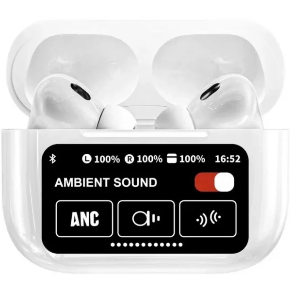 ایرپاد Airpods Pro A12 با صفحه نمایش لمسی، 4 حالت نویزکنسلینگ، ریموت عکاسی و مقاوم در برابر عرق. مناسب برای ورزش، موسیقی و تماس.