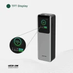 پاوربانک گرین لاین ولتورا با ظرفیت 20000mAh، شارژ سریع 100 وات (PD) و نمایشگر TFT. مناسب برای لپ‌تاپ و گوشی — سبک و جمع‌وجور.