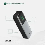 پاوربانک گرین لاین ولتورا با ظرفیت 20000mAh، شارژ سریع 100 وات (PD) و نمایشگر TFT. مناسب برای لپ‌تاپ و گوشی — سبک و جمع‌وجور.