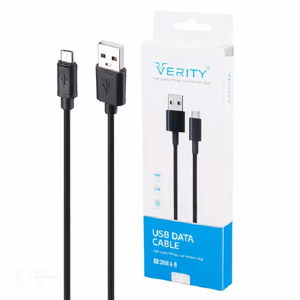 کابل USB به microUSB وریتی CB3150A با روکش TPE، کانکتور آلومینیومی و طول 1 متر. شارژ سریع و انتقال داده برای دستگاه‌های microUSB.