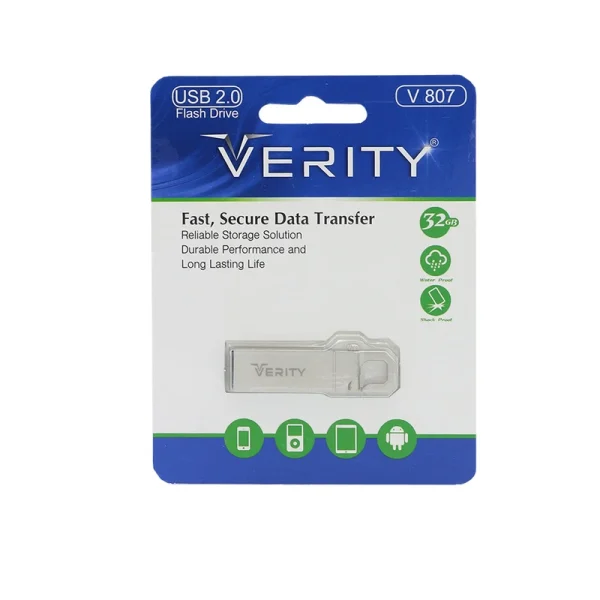 فلش مموری وریتی V807 با ظرفیت 32 گیگابایت و سرعت خواندن 30 مگابایت بر ثانیه. سازگار با ویندوز XP تا 10 و Mac OS X.