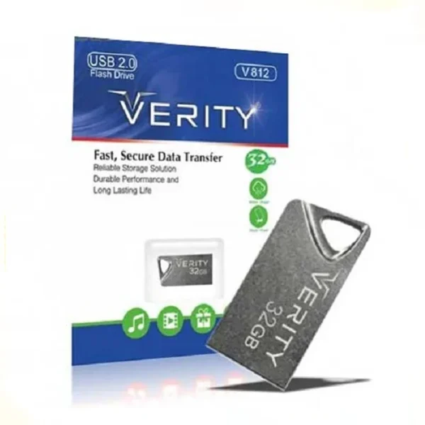 فلش مموری وریتی V812 با ظرفیت 32 گیگابایت، طراحی ساده، ابعاد 22×11×4 میلی‌متر و وزن 9 گرم. سازگار با تمام سیستم‌عامل‌ها.