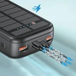 پاوربانک گرین لاین PD20W SOLAR 2 با ظرفیت 20000 میلی‌آمپر، شارژ خورشیدی، کابل داخلی و پشتیبانی از شارژ 5 دستگاه همزمان.
