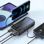 پاوربانک گرین لاین PD20W SOLAR 2 با ظرفیت 20000 میلی‌آمپر، شارژ خورشیدی، کابل داخلی و پشتیبانی از شارژ 5 دستگاه همزمان.