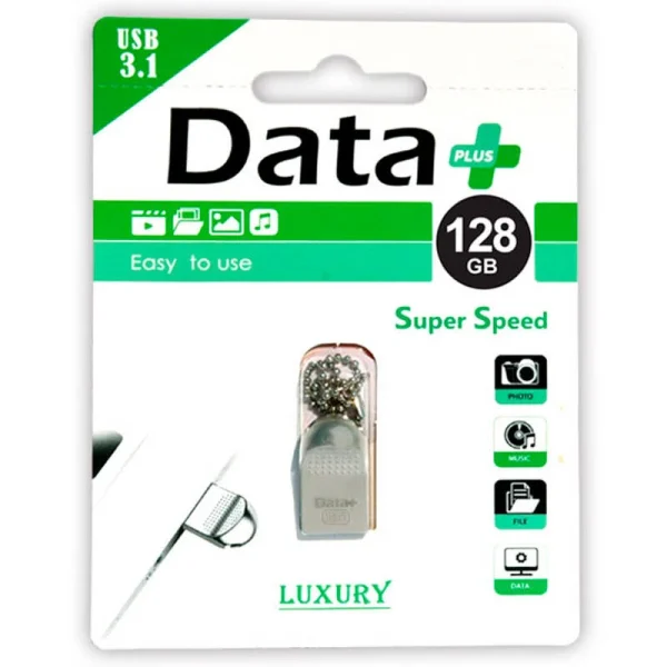 فلش دیتا پلاس مدل Luxury 128 گیگابایتی با بدنه فلزی براق و طراحی بند انگشتی کوچک