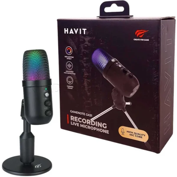 میکروفن هویت مدل HAVIT GK51 مشکی رومیزی گیمینگ با سیم و پایه گردان
