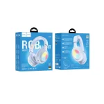 هدفون هوکو مدل W48 بلوتوثی با نور RGB و طراحی تاشو برای حمل آسان