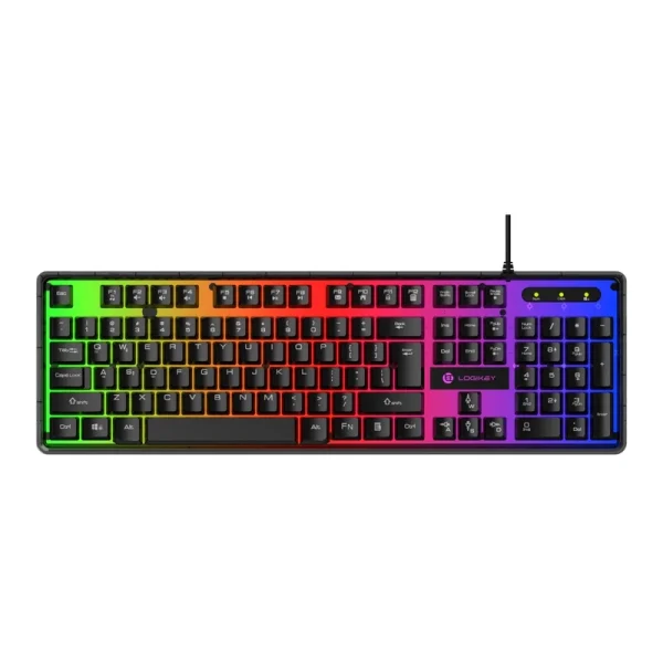 کیبورد لاجی کی مدل K230B گیمینگ با نورپردازی RGB و طراحی فول‌سایز