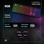 کیبورد لاجی کی مدل K230B گیمینگ با نورپردازی RGB و طراحی فول‌سایز