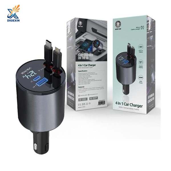شارژر فندکی 50 وات گرین لاین مدل Green Lion 4 in 1 Car Charger