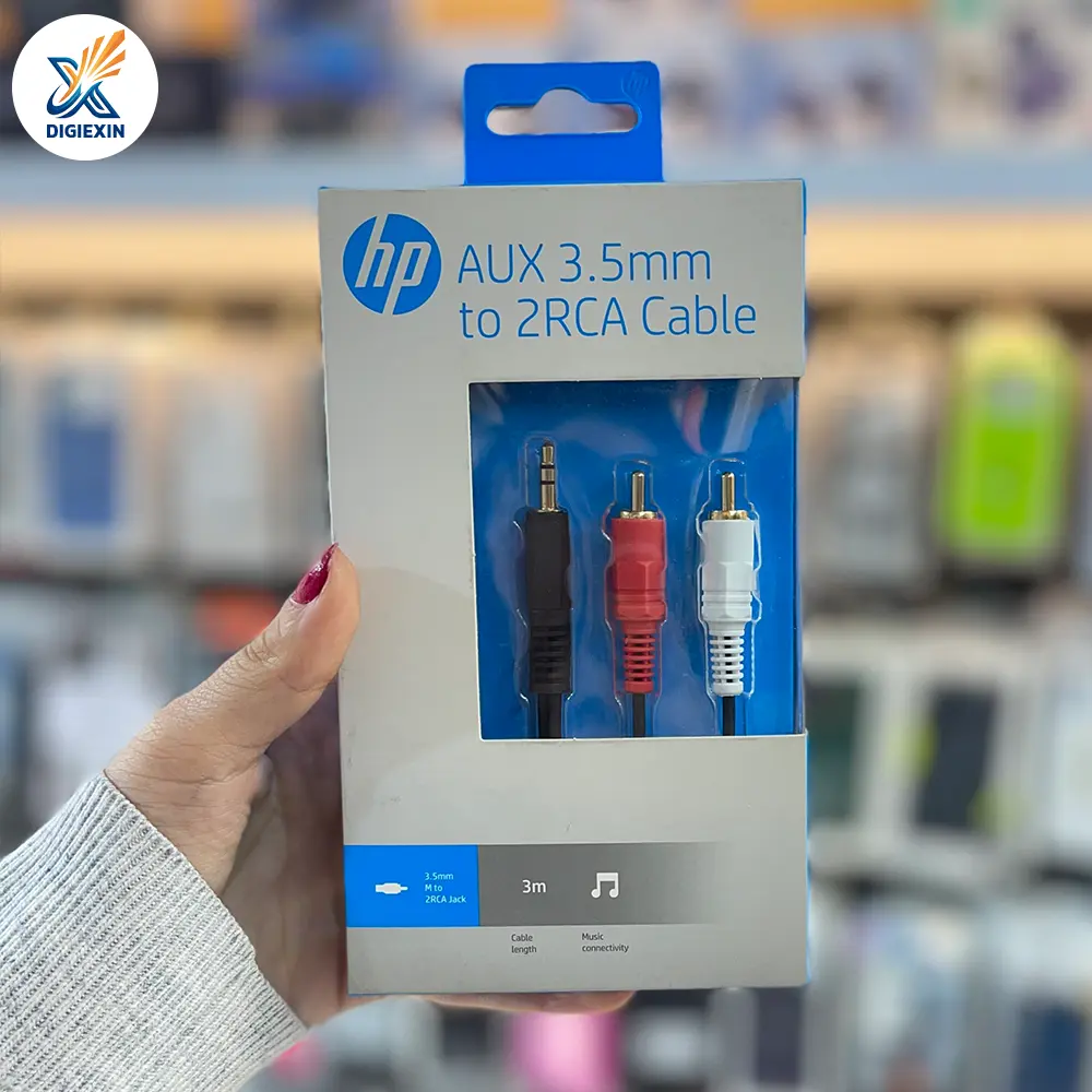 کابل یک به دو AUX برند HP طول 3 متر کابل یک به دو AUX برند HP مدل HP029GBBLK3TW طول 3 متر - تصویر 1
